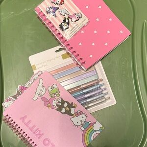 Hello Kitty Pink “Jibbitz” type Notebook, Tab Journal and Pen & Highlighters Set